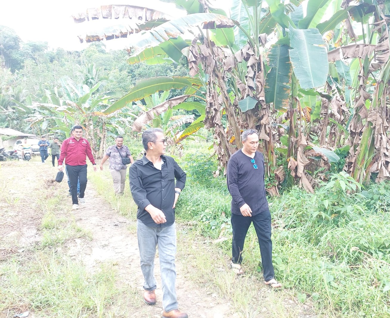 BUPATI NIAS DAN KEPALA DESA UMBU MENGECEK DAN SURVEY LOKASI PERTAPAKAN PENDOPO BUPATI NIAS DI DESA UMBU KECAMATAN GIDO KABUPATEN NIAS